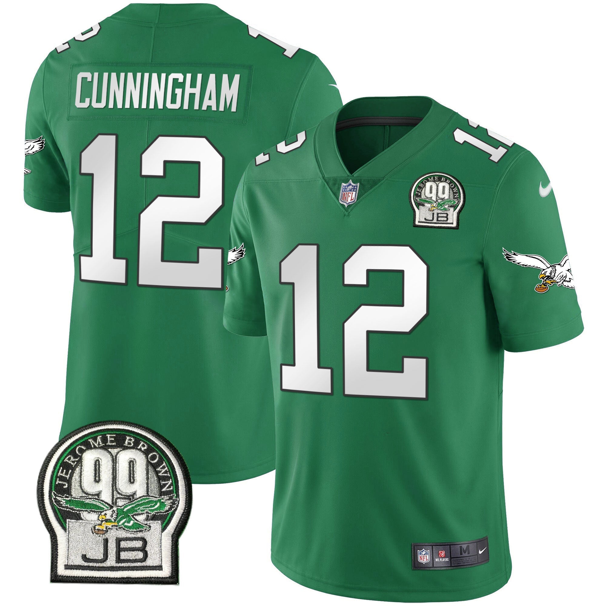 Eagles Jerome Brown Retired Patch Gold & Kelly Jersey – All Stitched – Kelly Green – Randall Cunningham Jersey