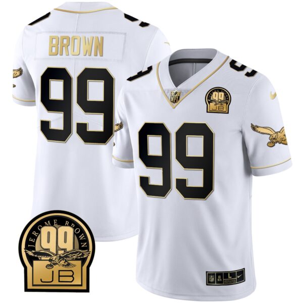 Eagles Jerome Brown Retired Patch Gold & Kelly Jersey – All Stitched – White Gold – Jerome Brown Jersey