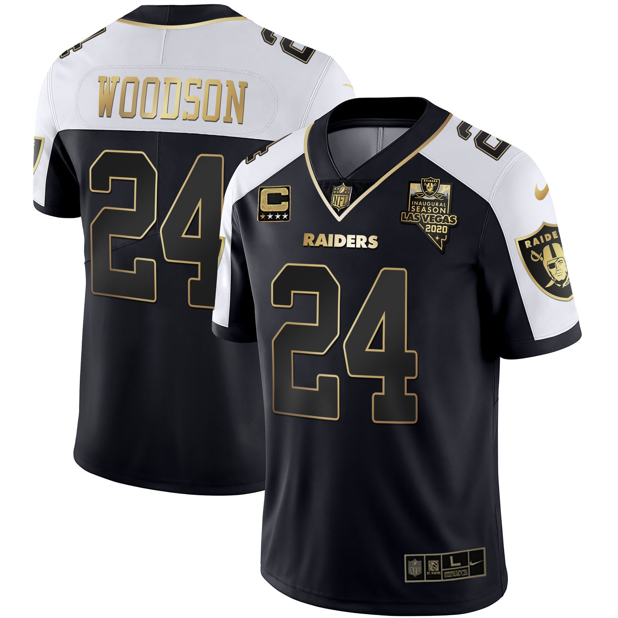 Raiders Inaugural Season Patch Gold & Split – All Stitched – Alternate – Charles Woodson Jersey