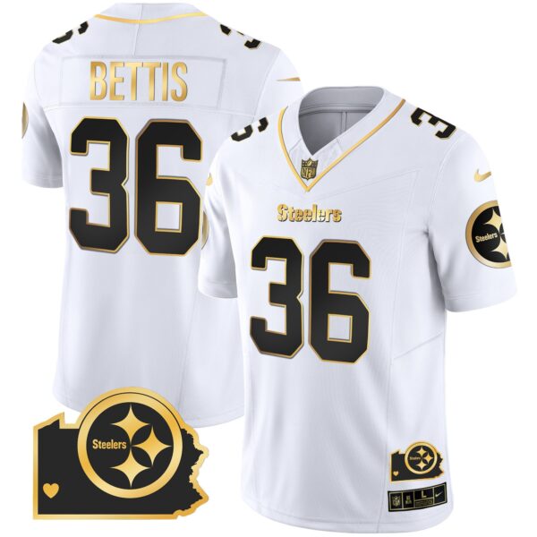 Steelers Home Patch Gold Vapor Jersey – All Stitched – White Gold – Jerome Bettis Jersey