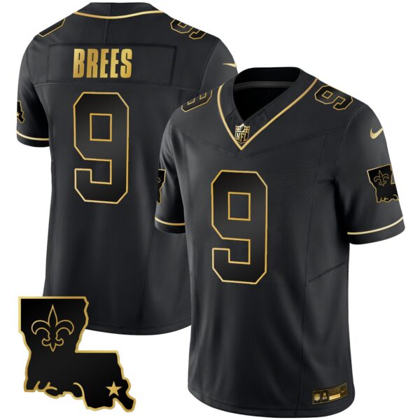 Saints 1987 Legacy Gold Vapor Jersey – All Stitched – Black Gold – Drew Brees Jersey
