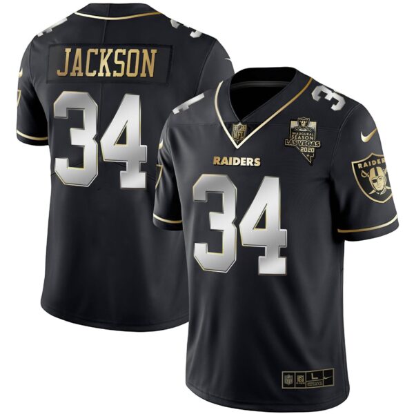 Raiders Inaugural Season Patch Gold & Split – All Stitched – Black Limited – Bo Jackson Jersey