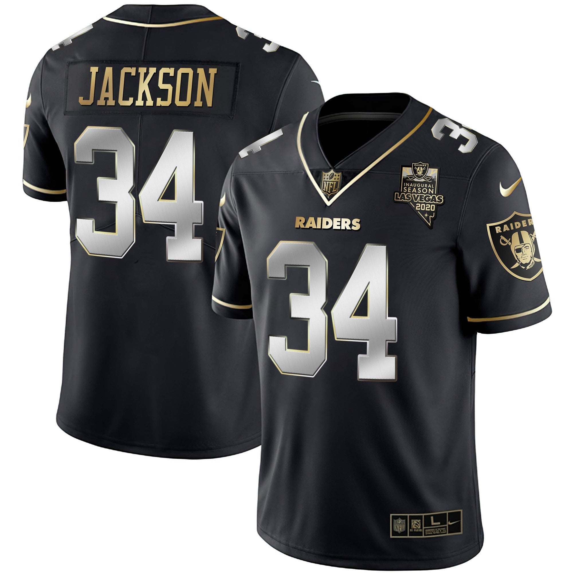 Raiders Inaugural Season Patch Gold & Split – All Stitched – Black Limited – Bo Jackson Jersey