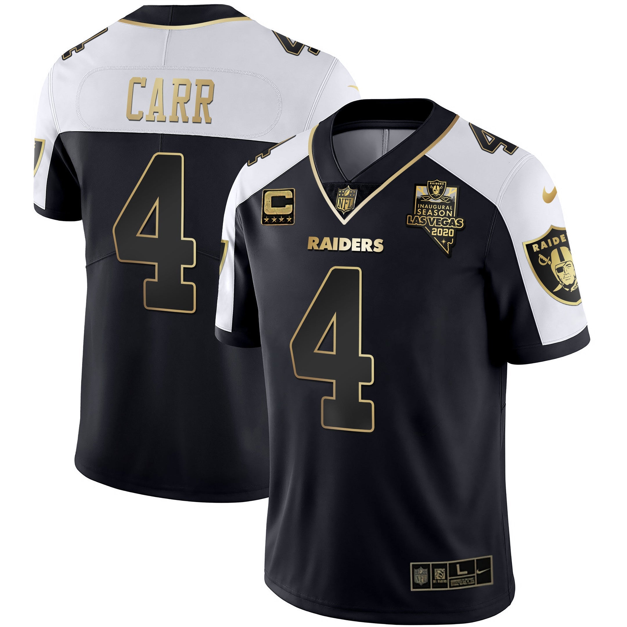 Raiders Inaugural Season Patch Gold & Split – All Stitched – Alternate – Derek Carr Jersey
