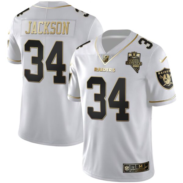 Raiders Inaugural Season Patch Gold & Split – All Stitched – White Gold – Bo Jackson Jersey