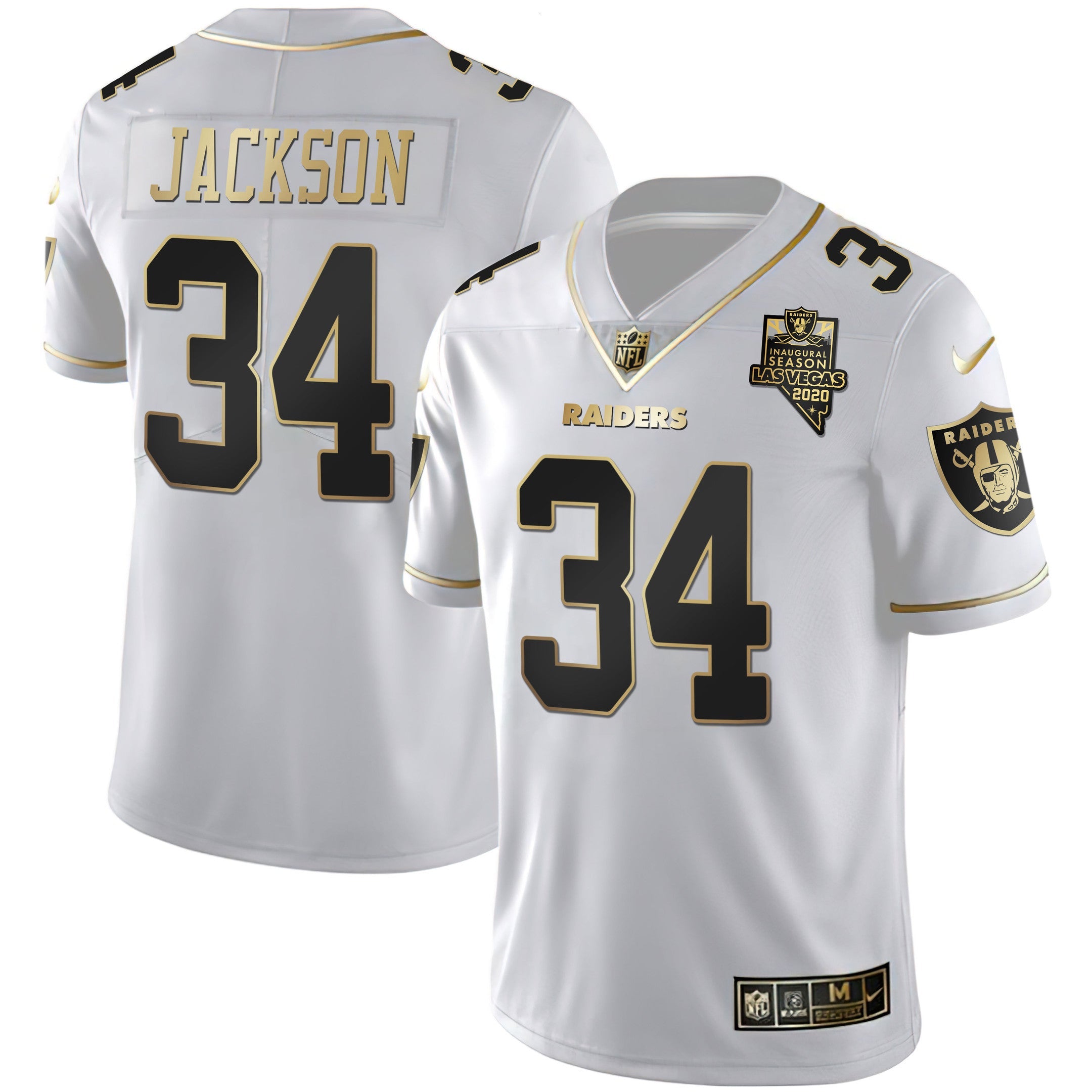 Raiders Inaugural Season Patch Gold & Split – All Stitched – White Gold – Bo Jackson Jersey