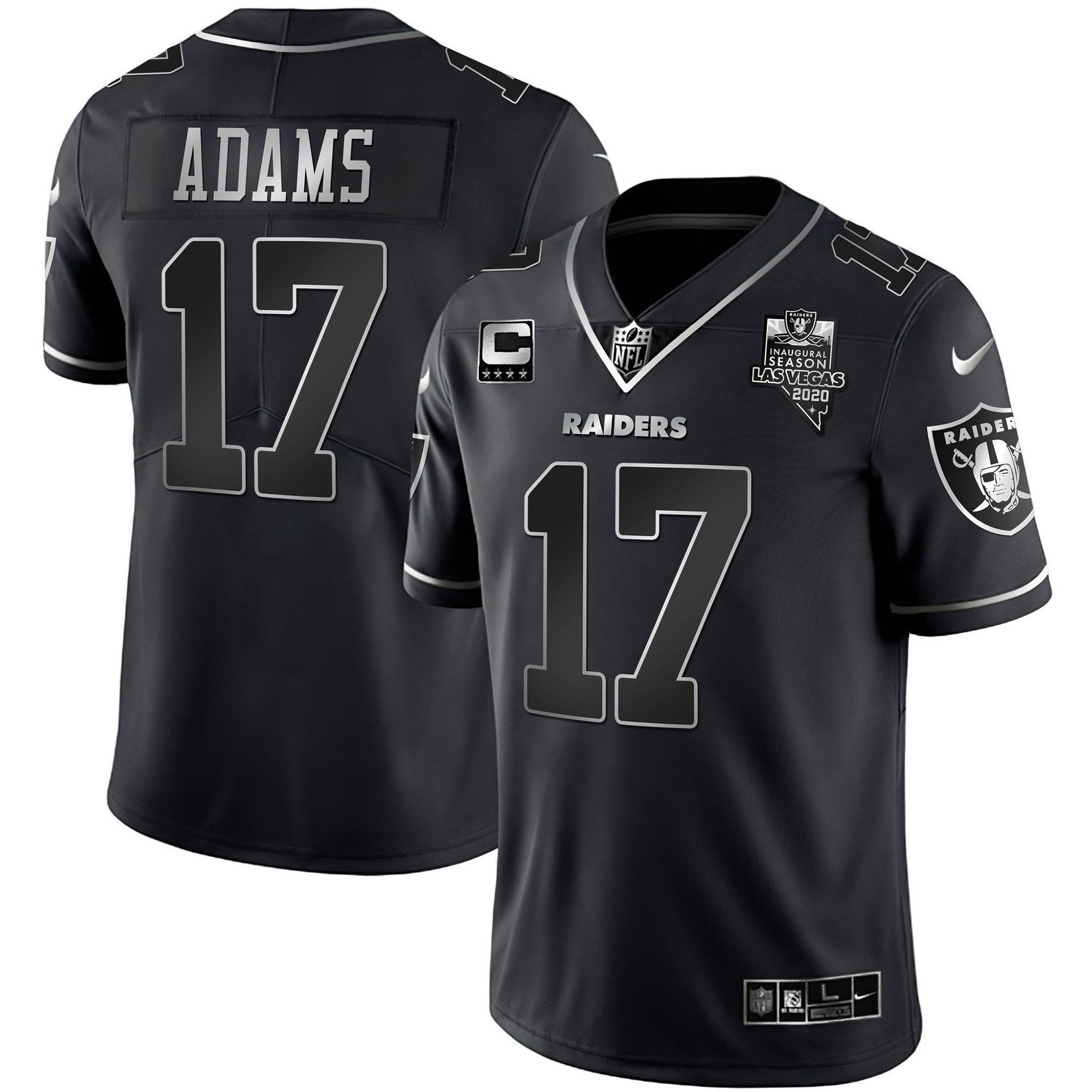 Raiders Inaugural Season Patch Gold & Split – All Stitched – Black Silver – Davante Adams Jersey