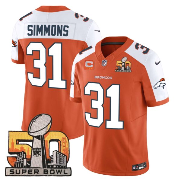 Denver Broncos Super Bowl 50 Patch Vapor Jersey – All Stitched – Orange Alternate – Justin Simmons Jersey