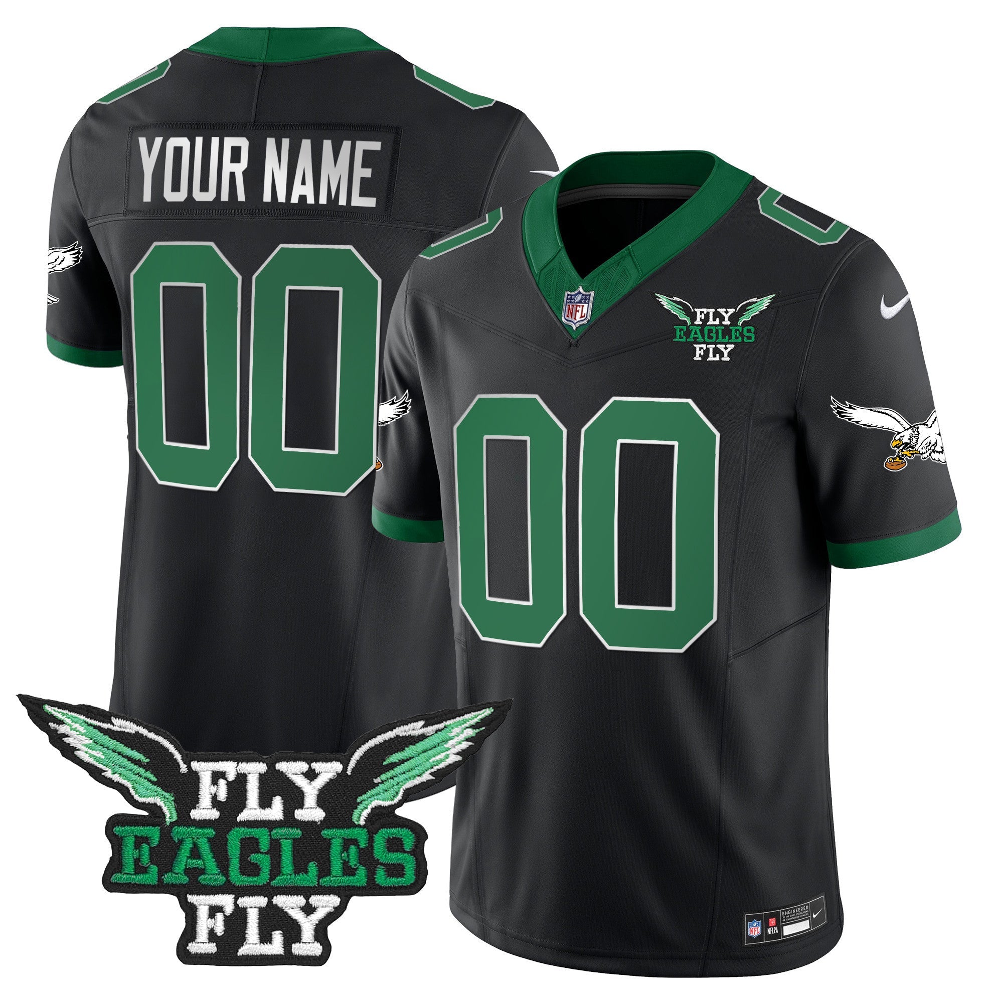 Fly Eagles Fly Patch Throwback Kelly Green Vapor Custom Jersey – All Stitched – Black Jersey