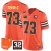 Browns #32 Jim Brown Memorial & Home Patch Gold Trim Jersey – All Stitched – Orange – Joe Thomas Jersey