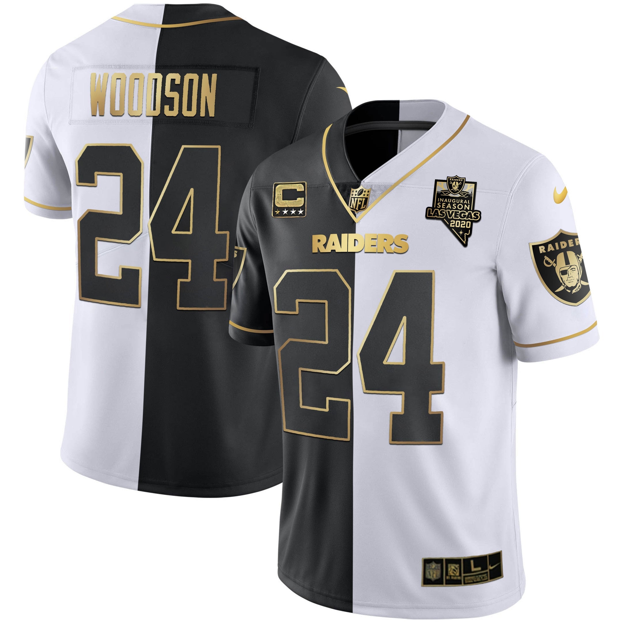 Raiders Inaugural Season Patch Gold & Split – All Stitched – Split Gold – Charles Woodson Jersey