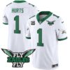 Fly Eagles Fly Patch Throwback Kelly Green Vapor Jersey – All Stitched – Kelly White – Jalen Hurts Jersey