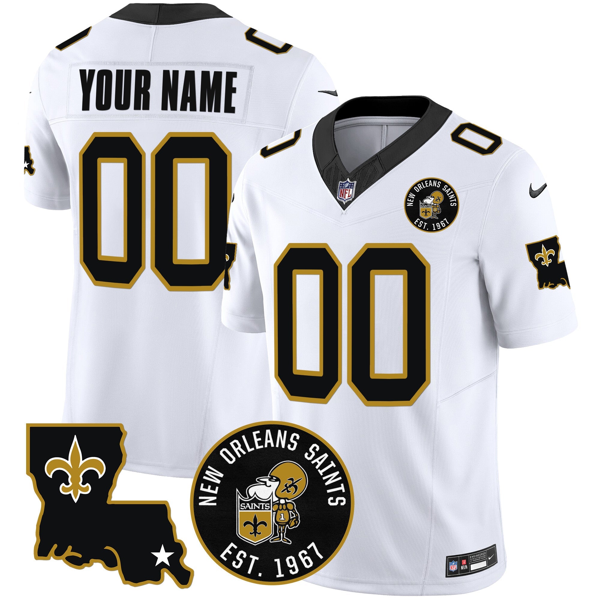Saints EST. 1967 Patch Vapor Custom Jersey – All Stitched – White Jersey