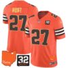 Browns #32 Jim Brown Memorial & Home Patch Gold Trim Jersey – All Stitched – Orange – Kareem Hunt Jersey