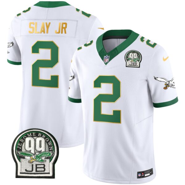Eagles Jerome Brown Patch Kelly Green Gold Trim Jersey – All Stitched – Kelly White – Darius Slay Jr. Jersey