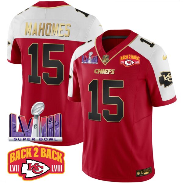 Chiefs Super Bowl LVIII & Back 2 Back Patch Vapor Jersey – All Stitched – Red Alternate – Patrick Mahomes Jersey