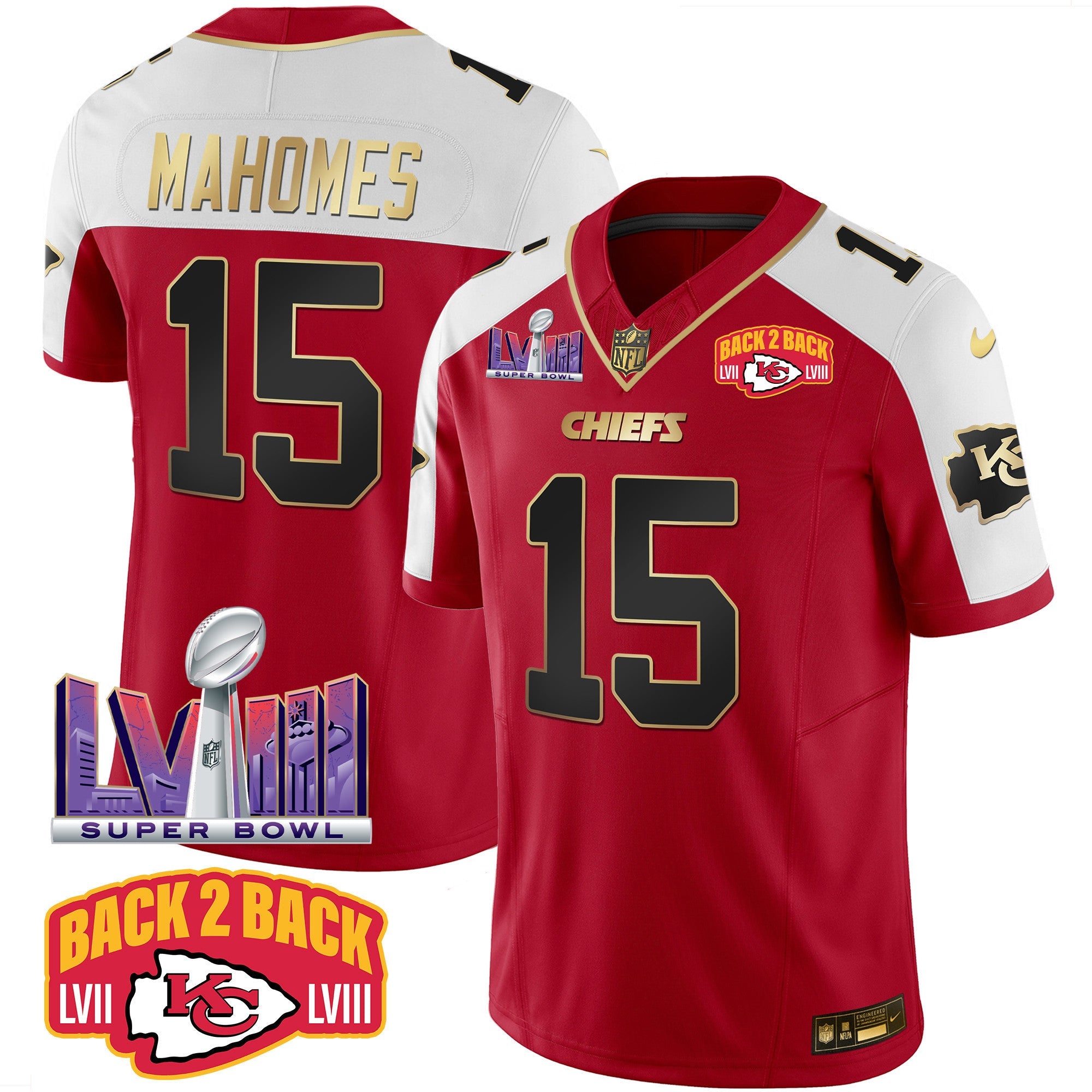 Chiefs Super Bowl LVIII & Back 2 Back Patch Vapor Jersey – All Stitched – Red Alternate – Patrick Mahomes Jersey