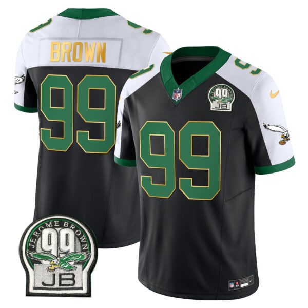 Eagles Jerome Brown Patch Kelly Green Gold Trim Jersey – All Stitched – Black Alternate – Jerome Brown Jersey