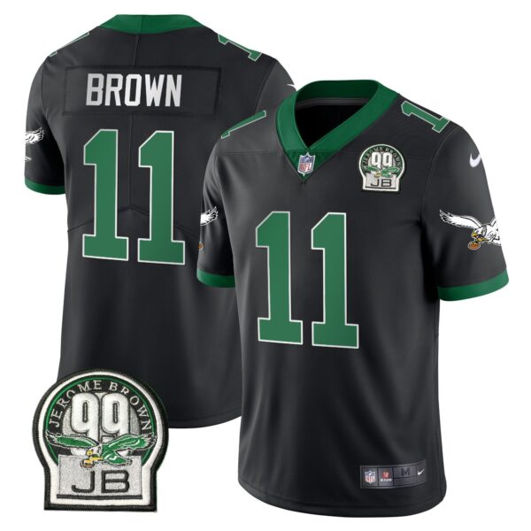 Eagles Jerome Brown Retired Patch Gold & Kelly Jersey – All Stitched – Kelly Black – A.J. Brown Jersey
