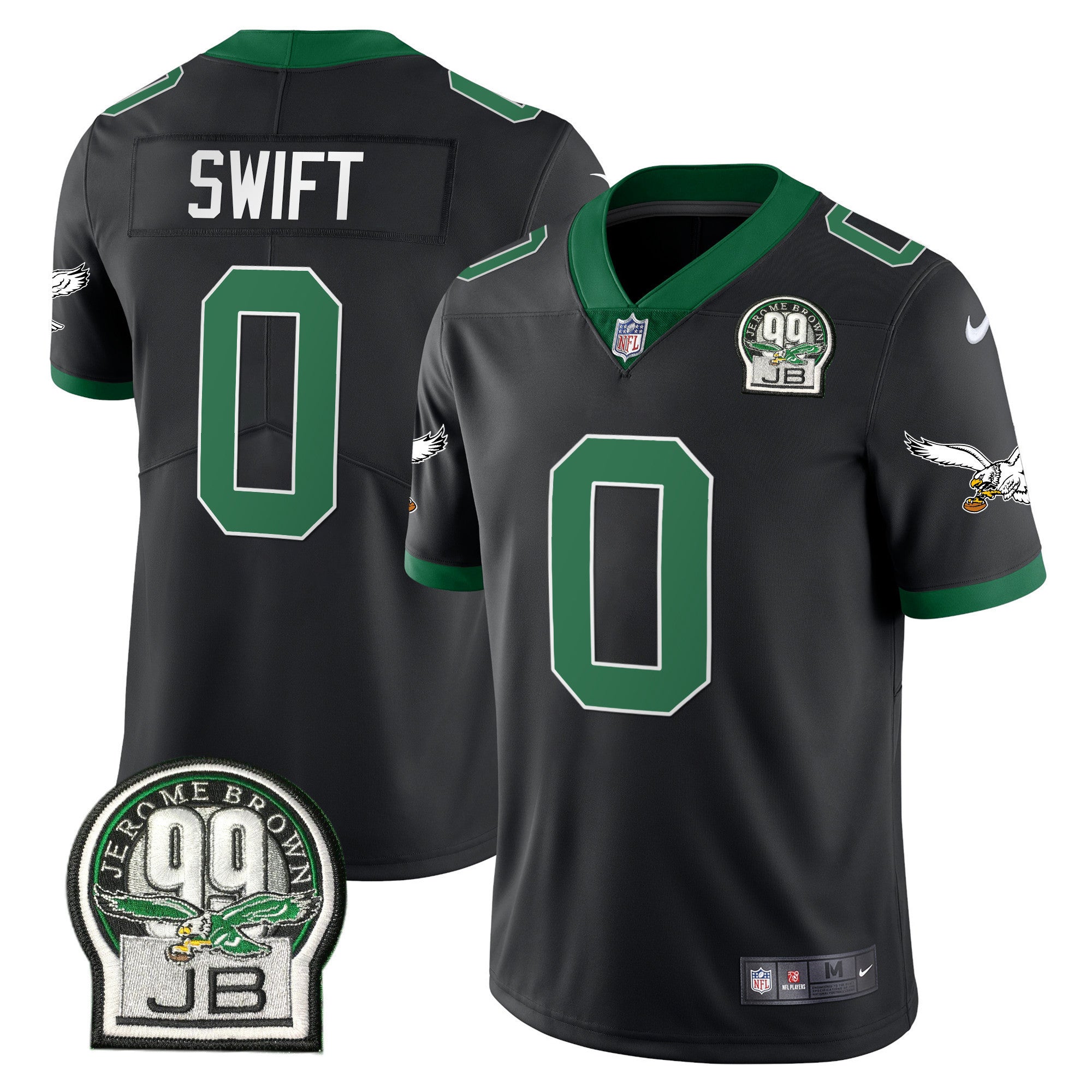 Eagles Jerome Brown Retired Patch Gold & Kelly Jersey – All Stitched – Kelly Black – D’Andre Swift Jersey