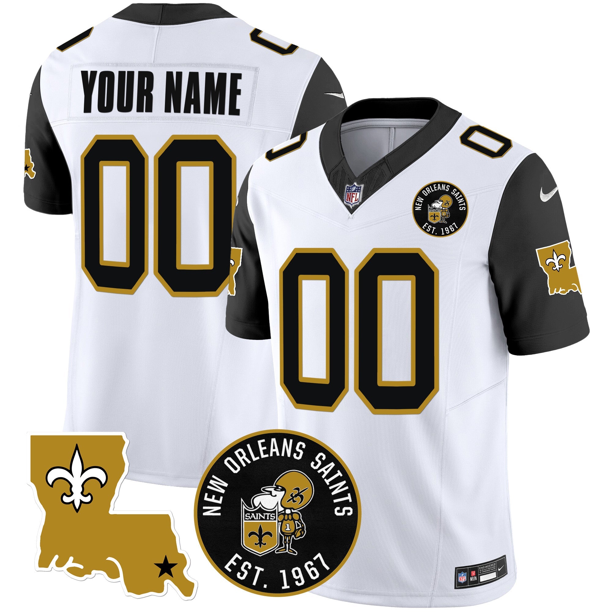 Saints EST. 1967 Patch Vapor Custom Jersey – All Stitched – Black Sleeves Jersey
