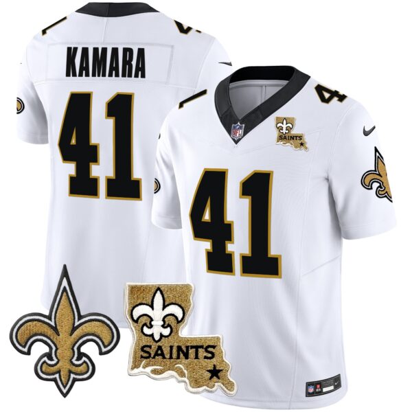 Saints Vapor Limited Jersey – New Orleans Patch – All Stitched – White – Alvin Kamara Jersey