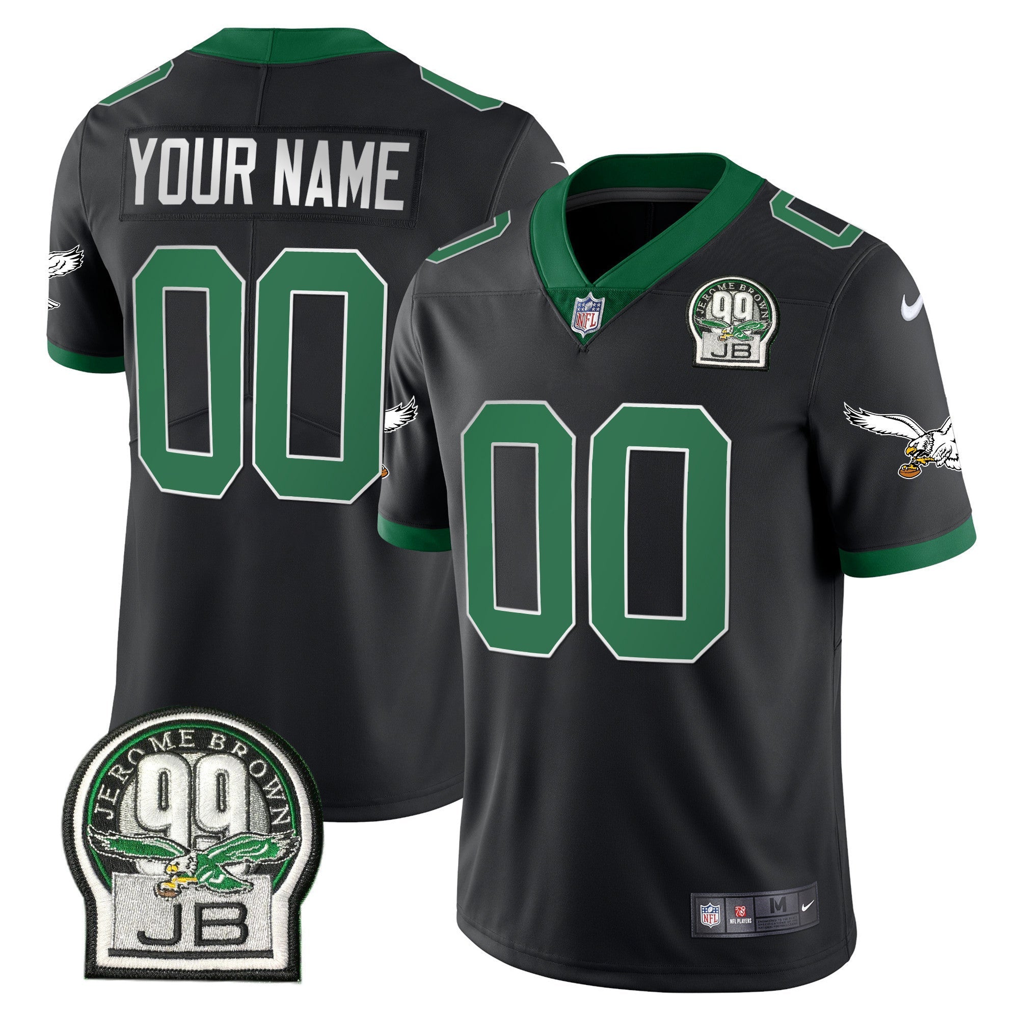 Eagles Jerome Brown Retired Patch Gold & Kelly Custom Jersey – All Stitched – Kelly Black Jersey
