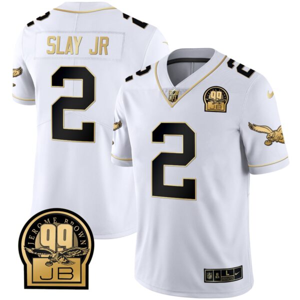 Eagles Jerome Brown Retired Patch Gold & Kelly Jersey – All Stitched – White Gold – Darius Slay Jr. Jersey