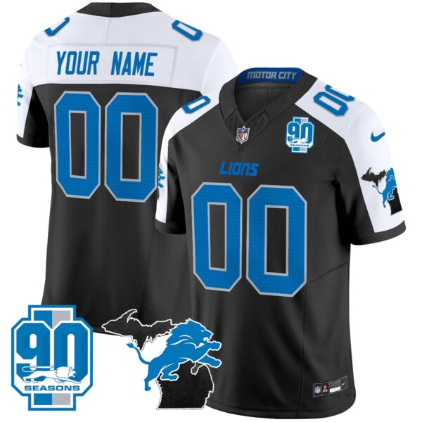 Detroit Lions 2024 Michigan & 90th Year Patch Vapor Custom Jersey – All Stitched – Alternate Jersey