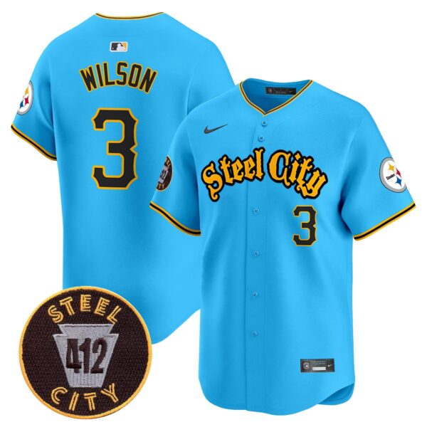 Steelers 412 Patch Vapor Premier Limited Jersey – All Stitched – Light Blue – Russell Wilson Jersey
