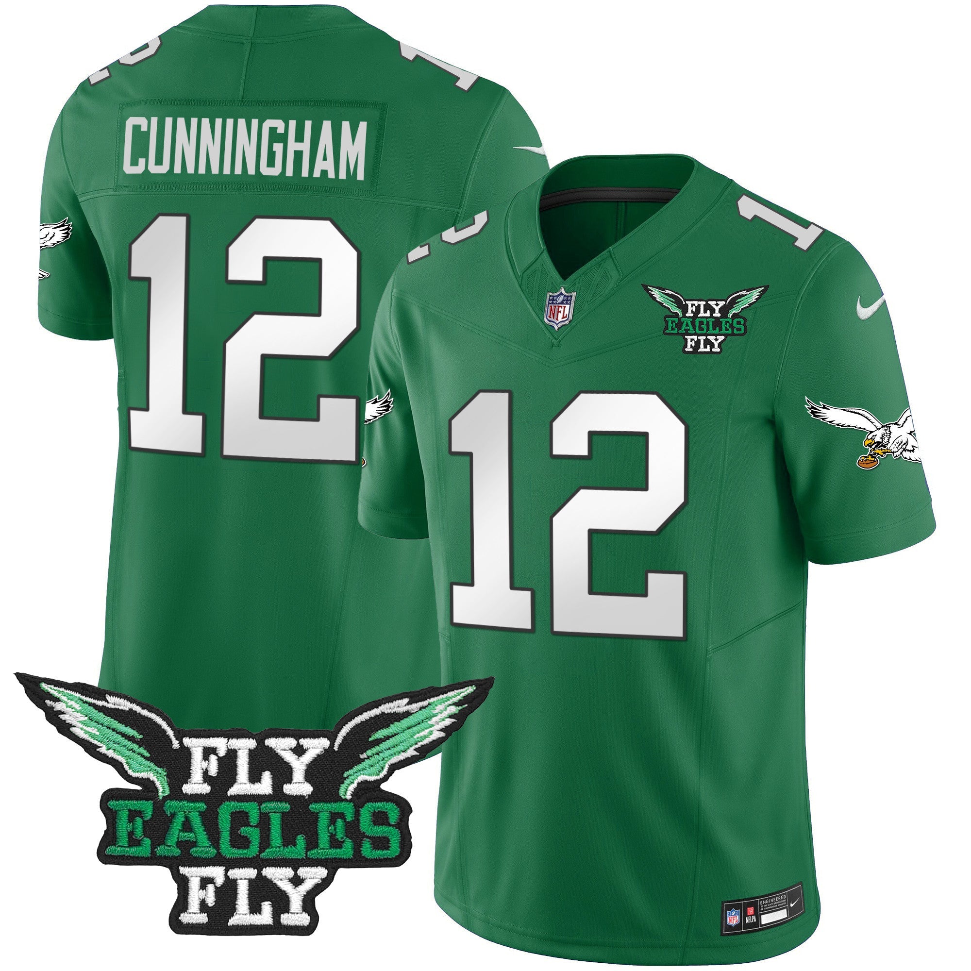 Fly Eagles Fly Patch Throwback Kelly Green Vapor Jersey – All Stitched – Kelly Green – Randall Cunningham Jersey
