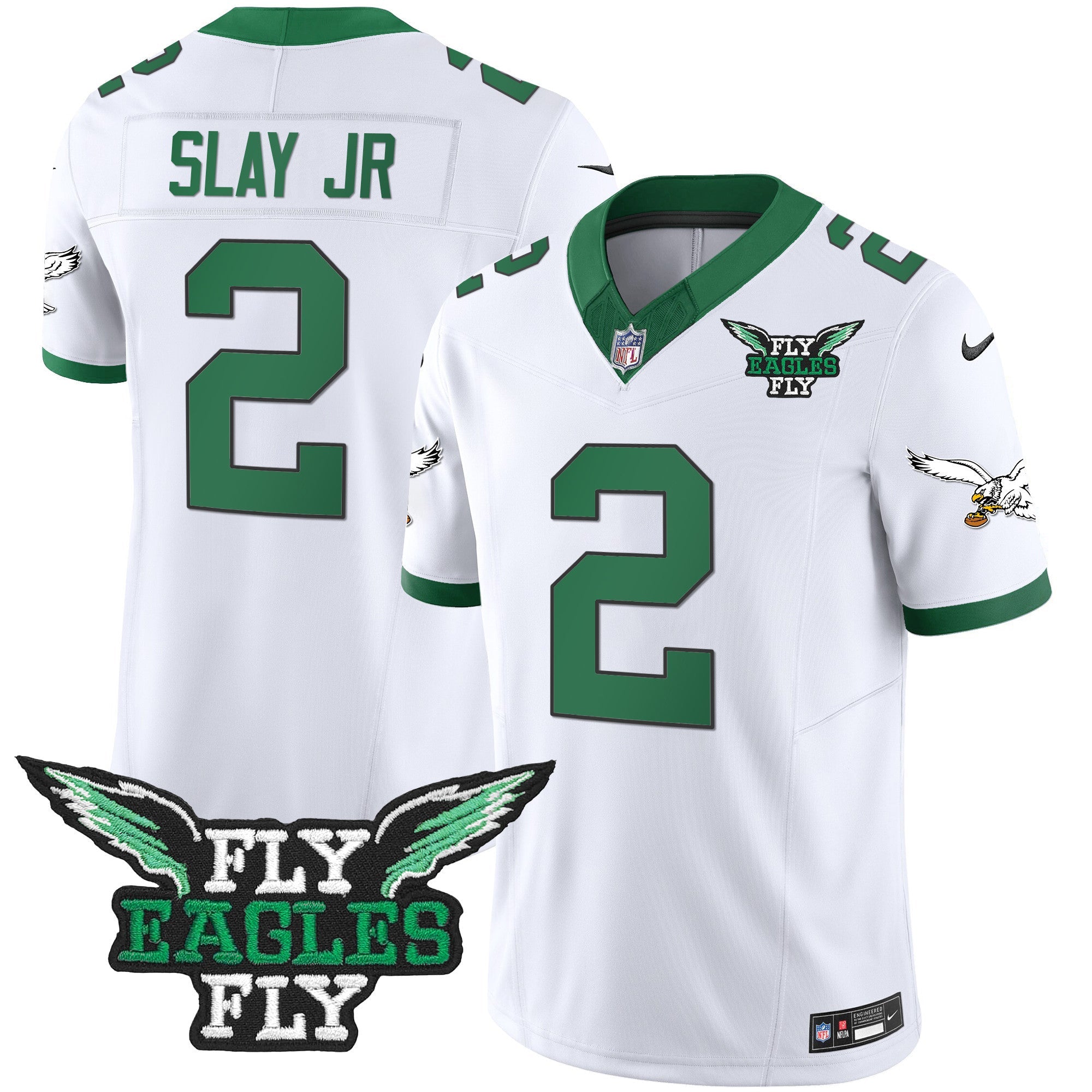 Fly Eagles Fly Patch Throwback Kelly Green Vapor Jersey – All Stitched – Kelly White – Darius Slay Jr. Jersey