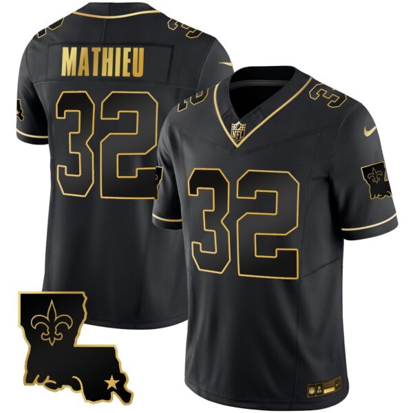 Saints 1987 Legacy Gold Vapor Jersey – All Stitched – Black Gold – Tyrann Mathieu Jersey