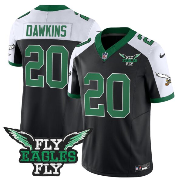 Fly Eagles Fly Patch Throwback Kelly Green Vapor Jersey – All Stitched – Black Alternate – Brian Dawkins Jersey