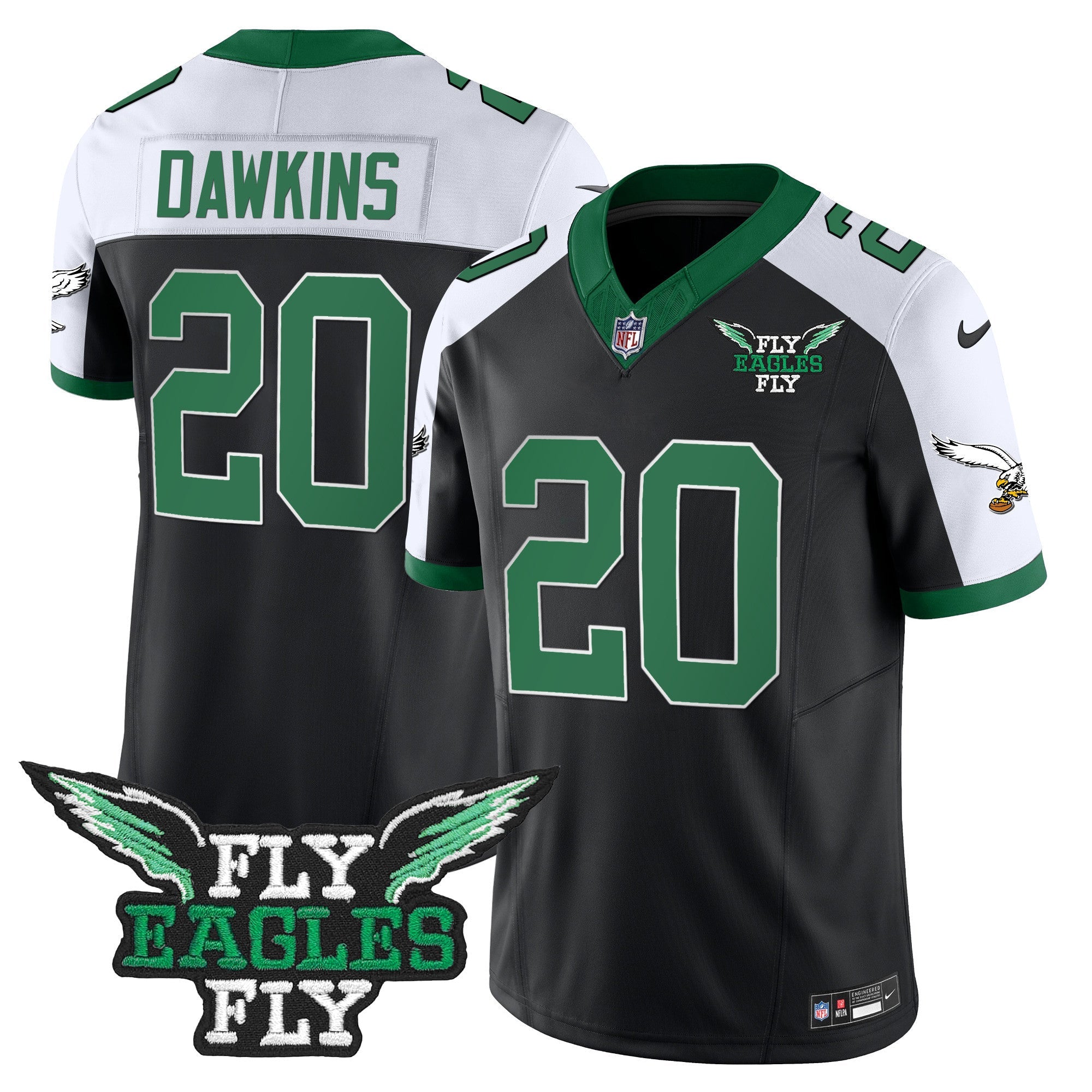 Fly Eagles Fly Patch Throwback Kelly Green Vapor Jersey – All Stitched – Black Alternate – Brian Dawkins Jersey