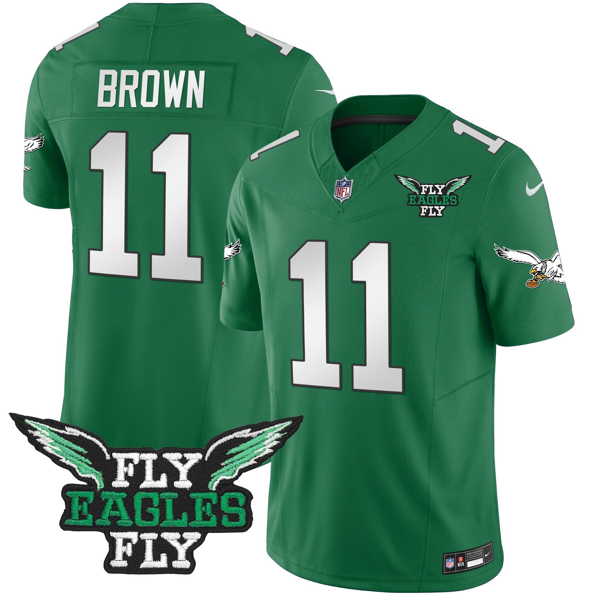 Fly Eagles Fly Patch Throwback Kelly Green Vapor Jersey – All Stitched – Kelly Green – A.J. Brown Jersey