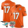 Dolphins 50th Perfect Season & Florida Patch Vapor Jersey – All Stitched – Orange – Jaylen Waddle Jersey