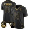 Detroit Lions 90th Year & Michigan Patch Gold Vapor Jersey – All Stitched – Black Gold – St. Brown Jersey