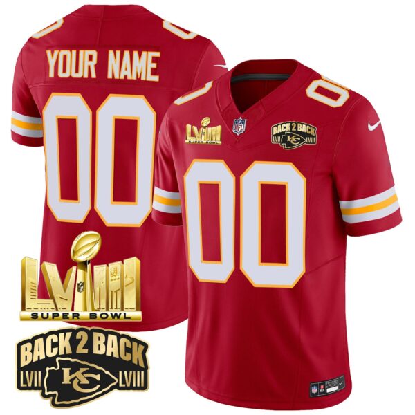 Chiefs Super Bowl LVIII & Back 2 Back Gold Patch Vapor Custom Jersey – All Stitched – Red Jersey