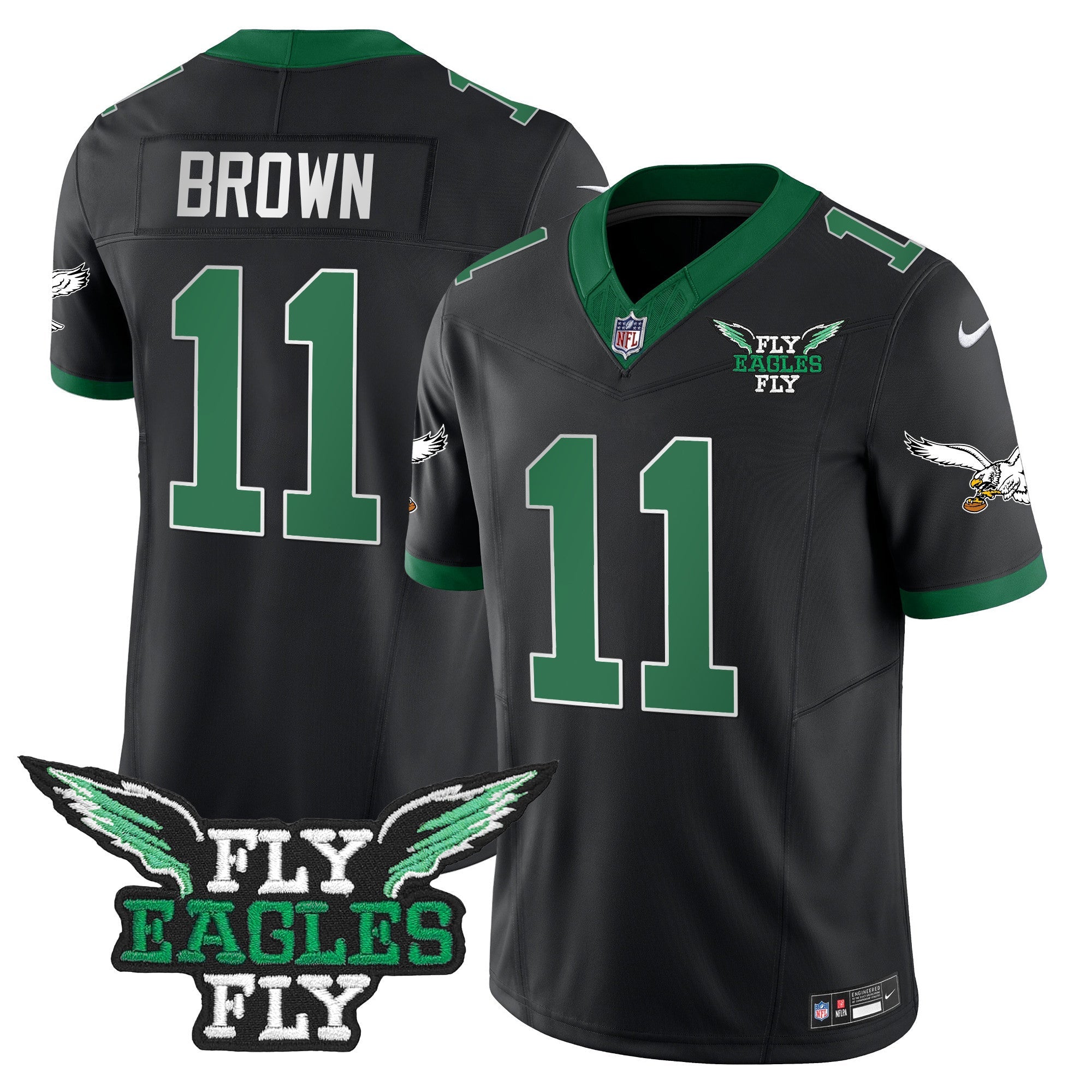 Fly Eagles Fly Patch Throwback Kelly Green Vapor Jersey – All Stitched – Black – A.J. Brown Jersey