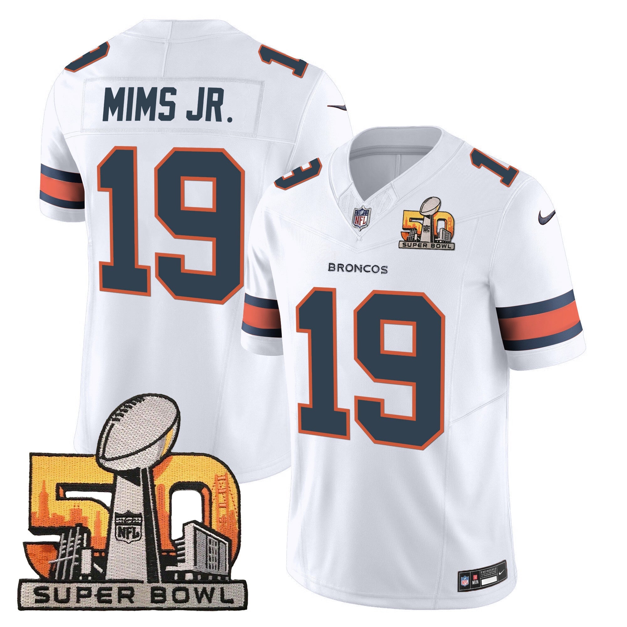 Denver Broncos Super Bowl 50 Patch Vapor Jersey – All Stitched – White – Marvin Mims Jr. Jersey