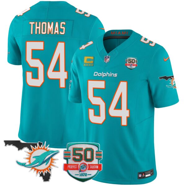 Dolphins 50th Perfect Season & Florida Patch Vapor Jersey – All Stitched – Aqua – Zach Thomas Jersey