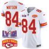 Chiefs Super Bowl LVIII & Back 2 Back Patch Vapor Jersey – All Stitched – White – Justin Watson Jersey