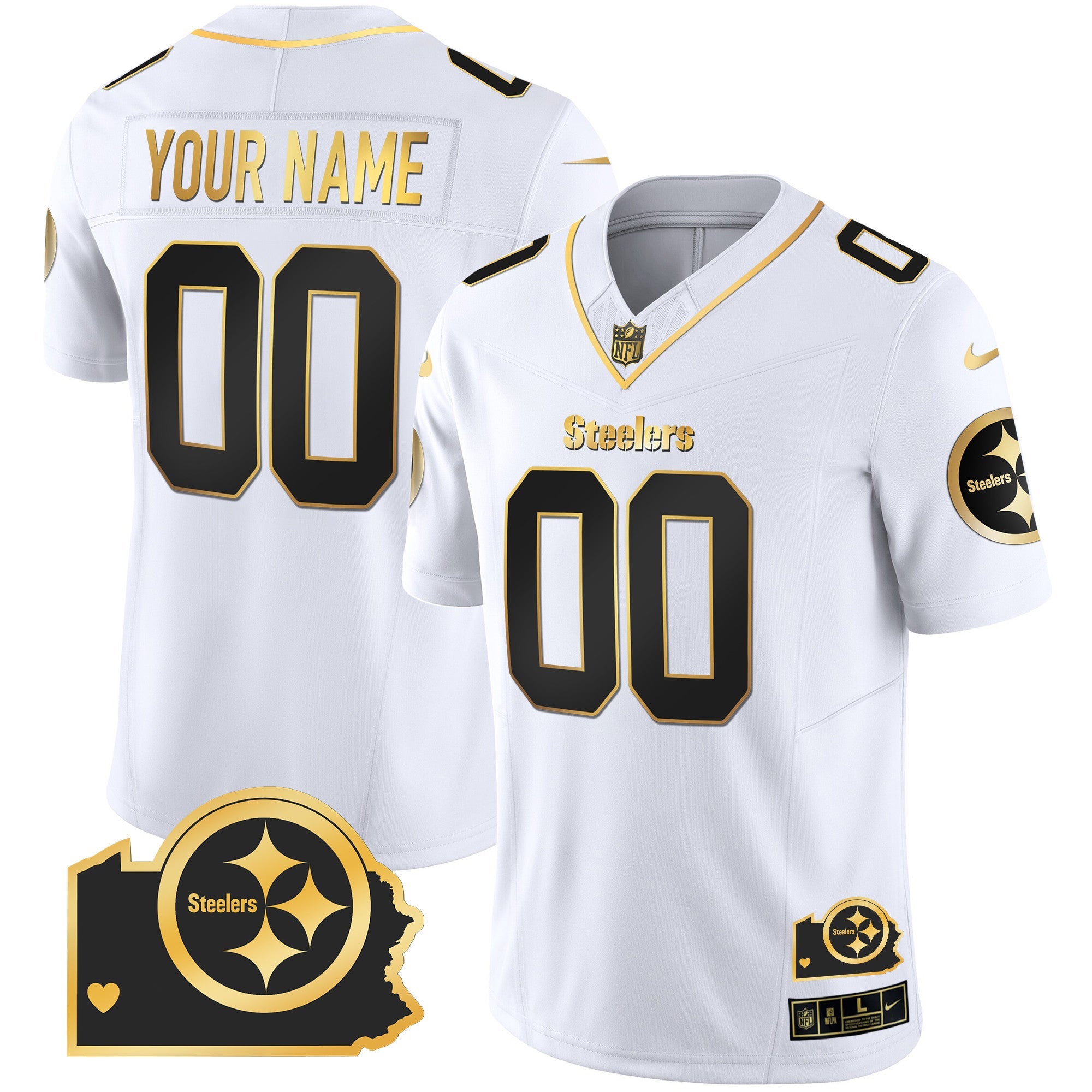 Steelers Home Patch Gold Vapor Custom Jersey – All Stitched – White Gold Jersey
