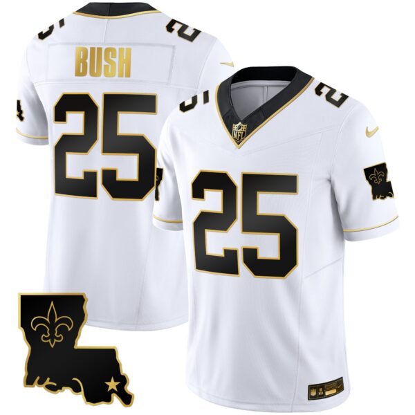 Saints 1987 Legacy Gold Vapor Jersey – All Stitched – White Gold – Reggie Bush Jersey