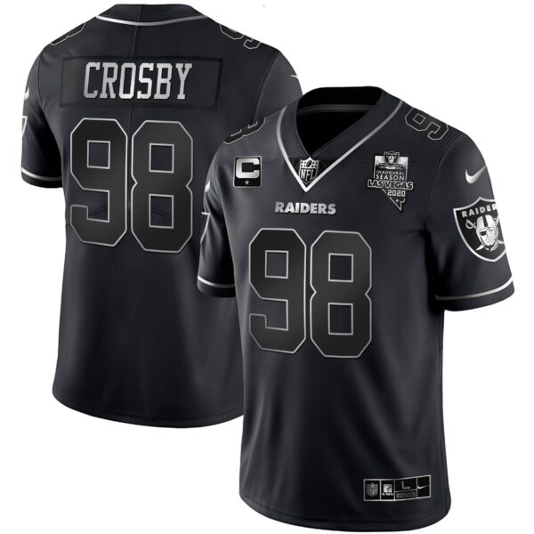 Raiders Inaugural Season Patch Gold & Split – All Stitched – Black Silver – Maxx Crosby Jersey