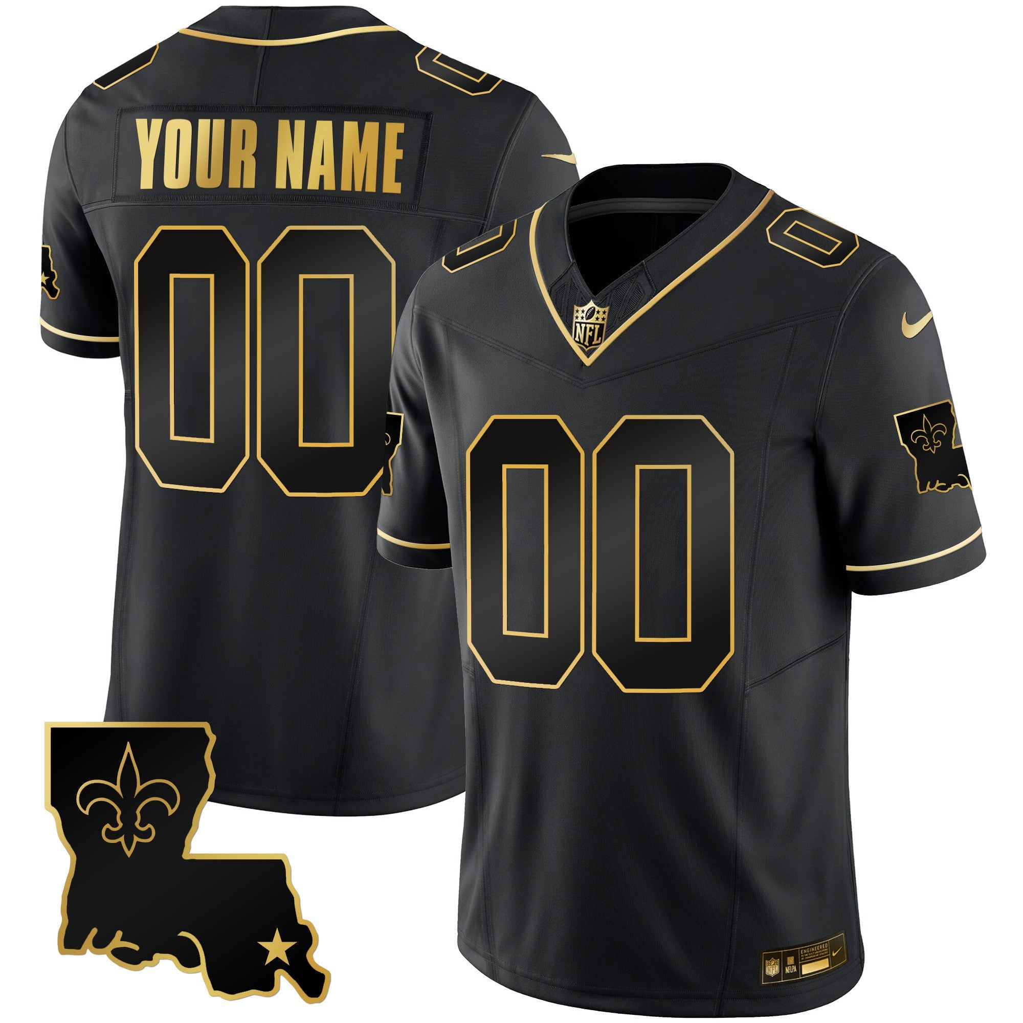 Saints 1987 Legacy Gold Vapor Custom Jersey – All Stitched – Black Gold Jersey