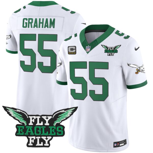Fly Eagles Fly Patch Throwback Kelly Green Vapor Jersey – All Stitched – Kelly White – Brandon Graham Jersey