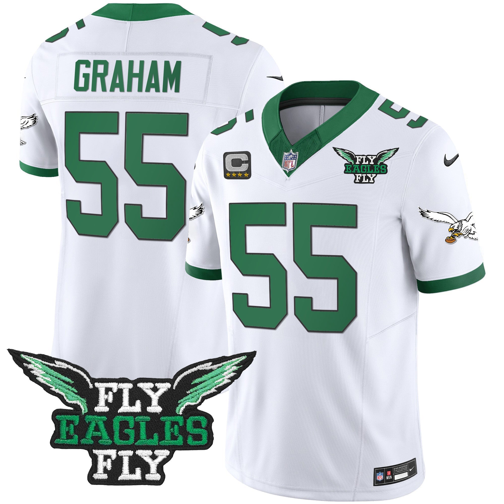Fly Eagles Fly Patch Throwback Kelly Green Vapor Jersey – All Stitched – Kelly White – Brandon Graham Jersey