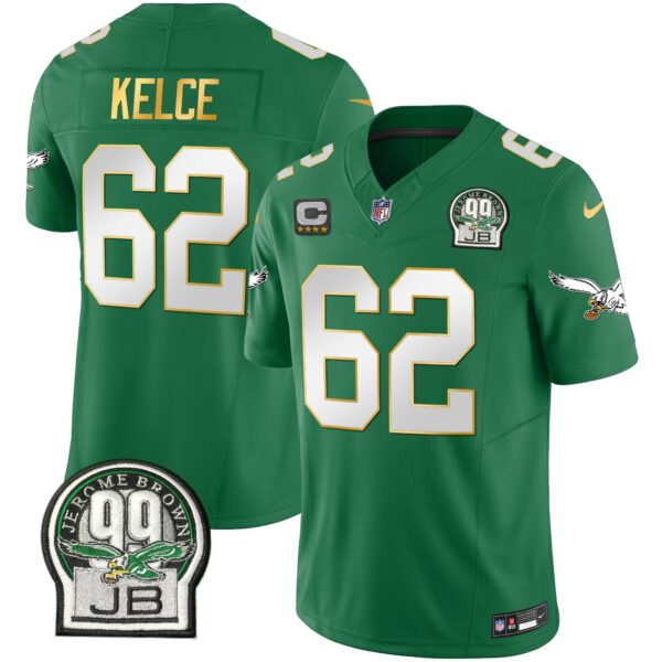 Eagles Jerome Brown Patch Kelly Green Gold Trim Jersey – All Stitched – Kelly Green – Jason Kelce Jersey